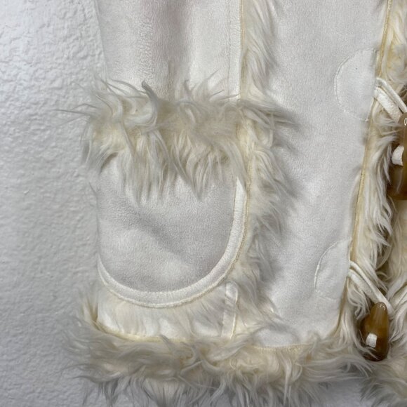 Rave Faux Suede Fur Lined 90's Y2K Festival Toggle Button Vest White Size S - Picture 6 of 14